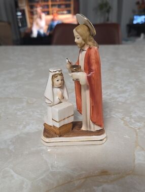 Religious Communion Figurine - Cream & Coral